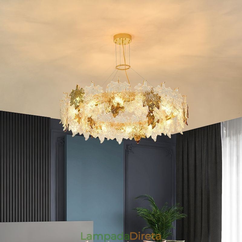 Folha de bordo pingente luz decoração europeia casa lustre de vidro