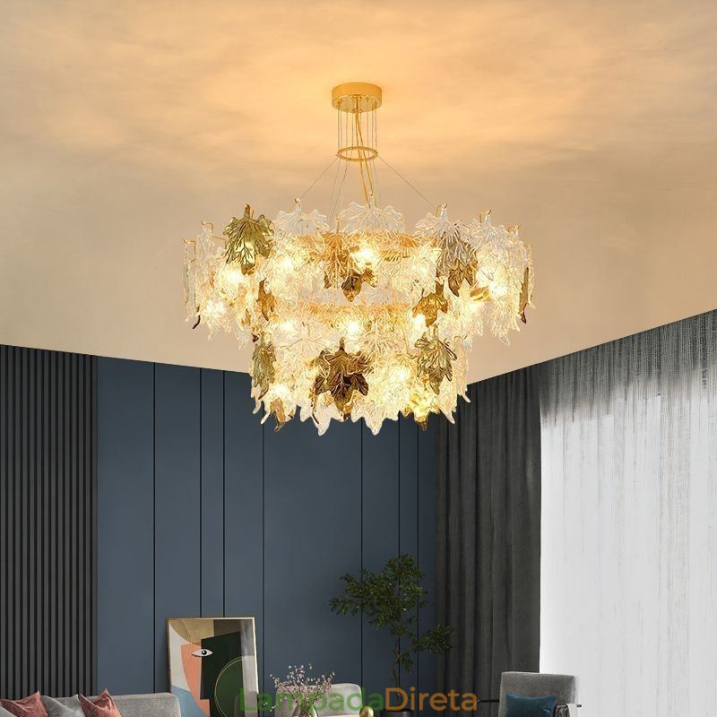 Folha de bordo pingente luz decoração europeia casa lustre de vidro