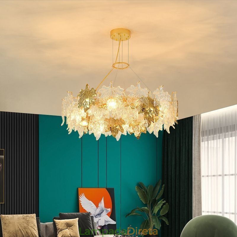 Folha de bordo pingente luz decoração europeia casa lustre de vidro