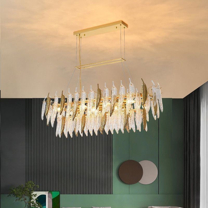 Lustre de vidro artístico Pena Oval Pendente Luz
