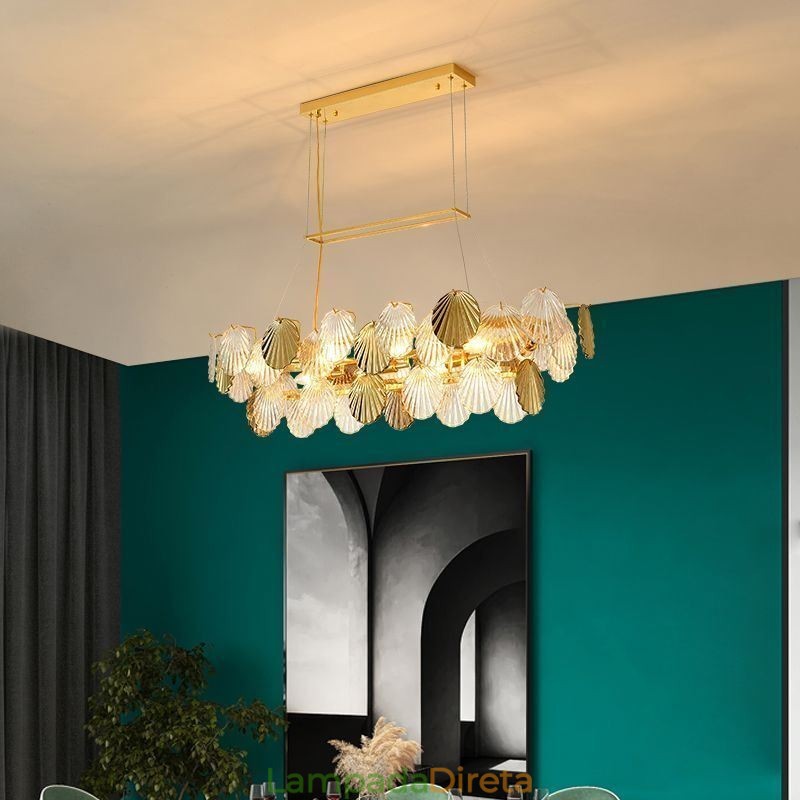 Lustre de vidro de luxo Lâmpada da moda Lâmpada suspensa de vidro em forma de concha