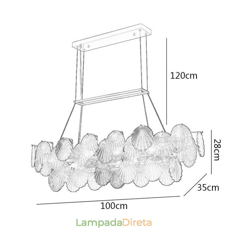 Lustre de vidro de luxo Lâmpada da moda Lâmpada suspensa de vidro em forma de concha