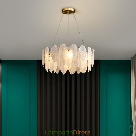 Lustre de vidro artístico Pena Redondo Pendente Luz Lustre de vidro artístico Pena Redondo Pendente Luz