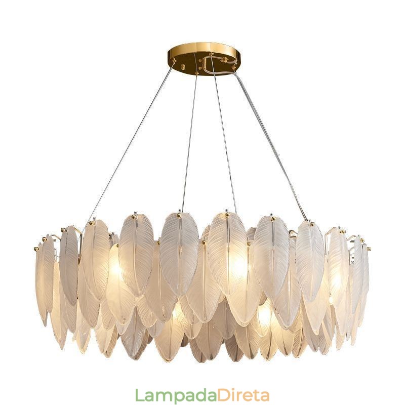 Lustre de vidro artístico Pena Redondo Pendente Luz