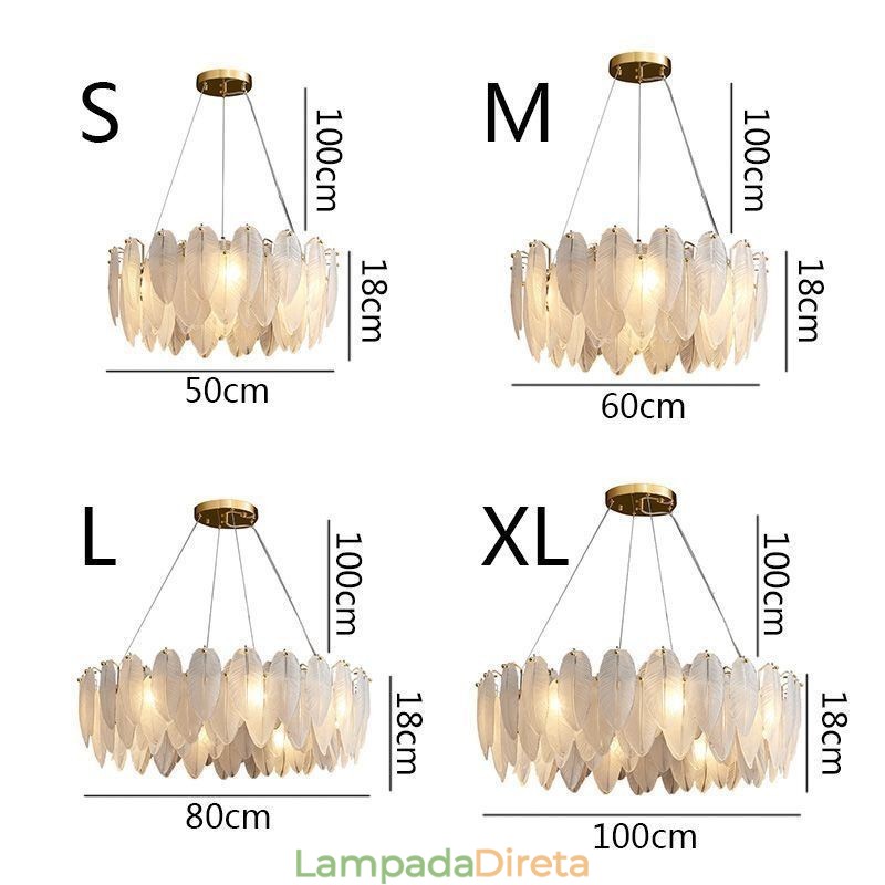 Lustre de vidro artístico Pena Redondo Pendente Luz