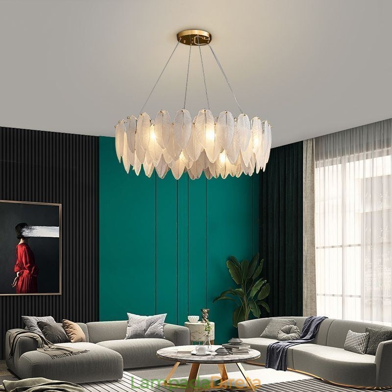 Lustre de vidro artístico Pena Redondo Pendente Luz