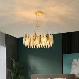 Lustre de vidro artístico Feather Round Ceiling Light