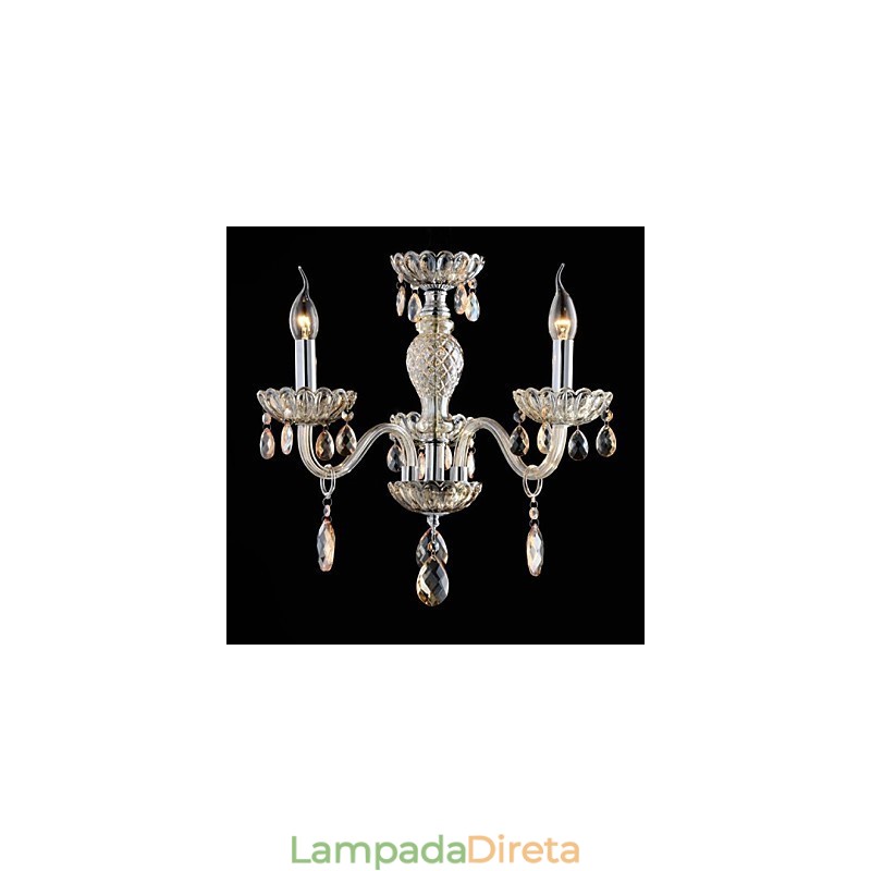 3 Luzes O estilo do palácio Lustre de vidro com lâmpada de vela