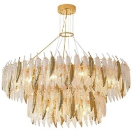 Lustre de vidro artístico Feather Round Ceiling Light