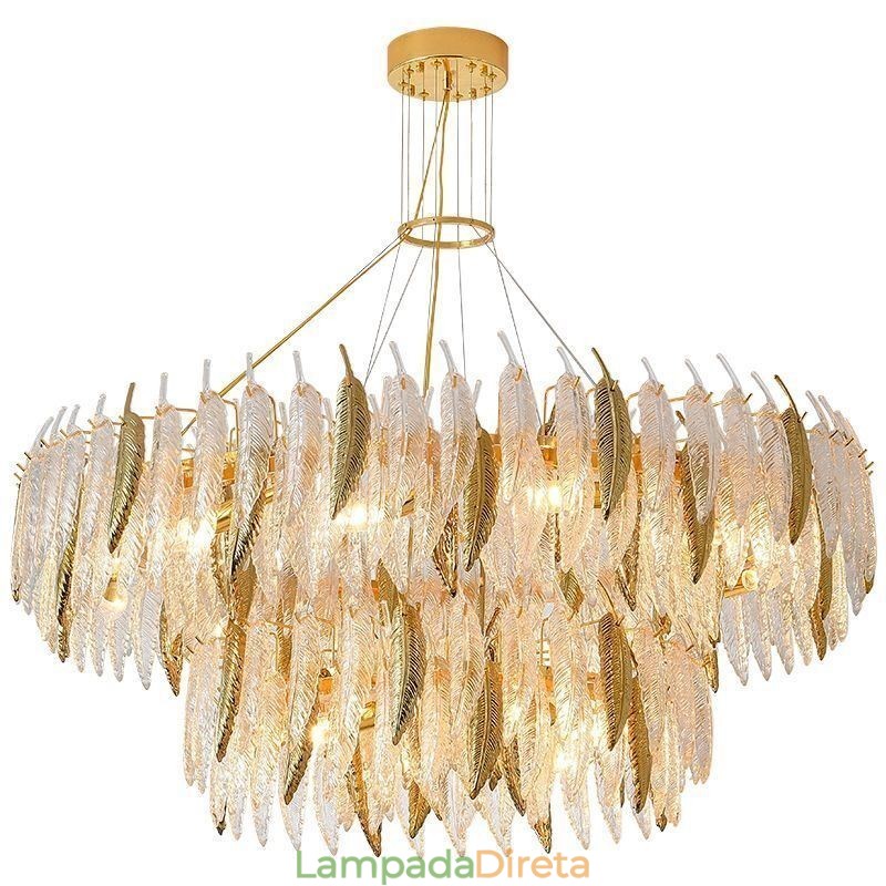 Lustre de vidro artístico Feather Round Ceiling Light