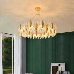 Lustre de vidro artístico Feather Round Ceiling Light
