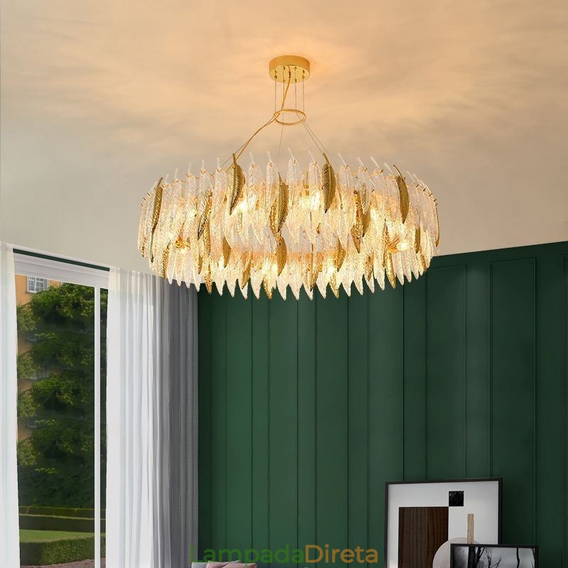 Lustre de vidro artístico Feather Round Ceiling Light