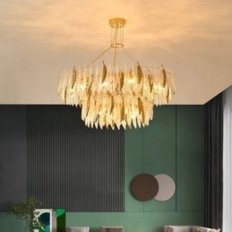 Lustre de vidro artístico Feather Round Ceiling Light