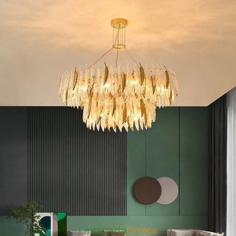Lustre de vidro artístico Feather Round Ceiling Light