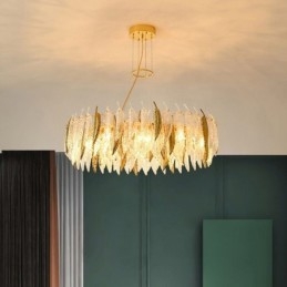 Lustre de vidro artístico Feather Round Ceiling Light