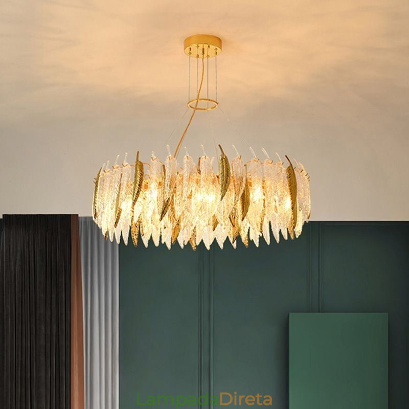 Lustre de vidro artístico Feather Round Ceiling Light