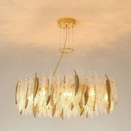 Lustre de vidro artístico Feather Round Ceiling Light
