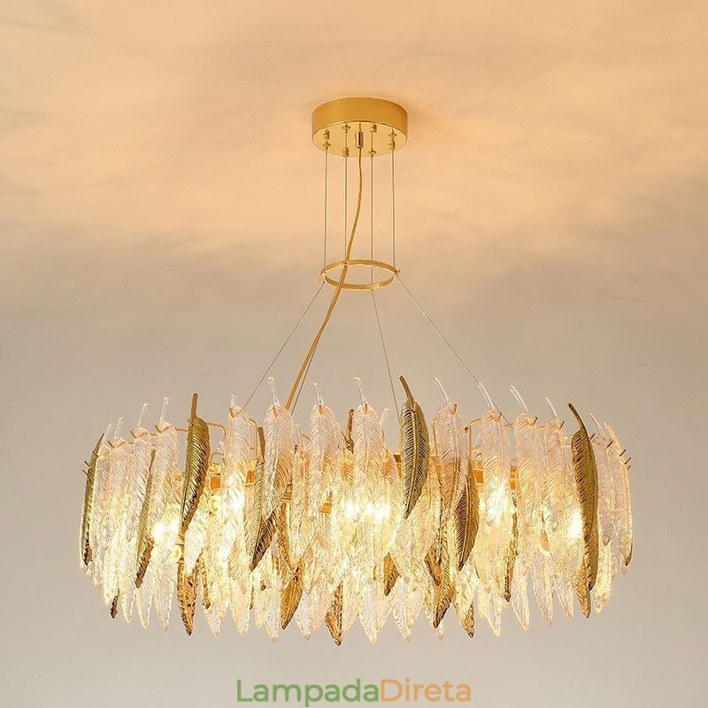 Lustre de vidro artístico Feather Round Ceiling Light