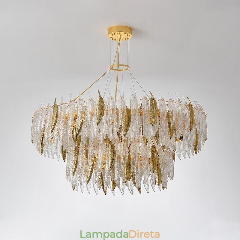 Lustre de vidro artístico Feather Round Ceiling Light