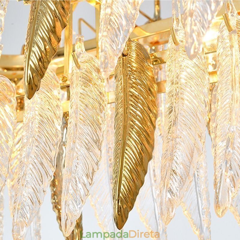 Lustre de vidro artístico Feather Round Ceiling Light