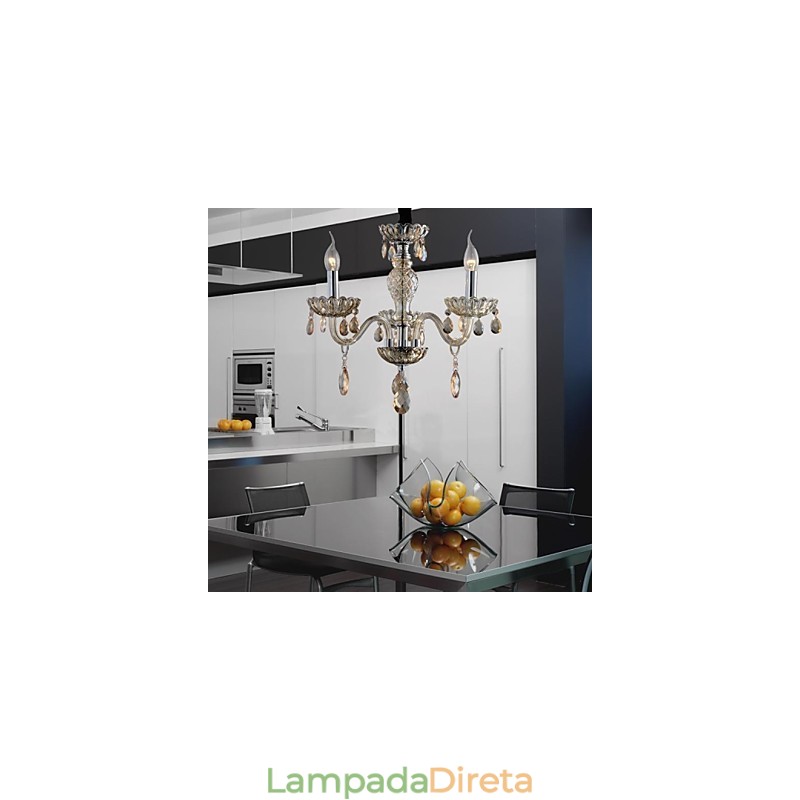 3 Luzes O estilo do palácio Lustre de vidro com lâmpada de vela
