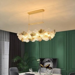 Lustre de vidro europeu em forma de leque com pingente de arte