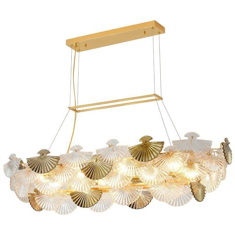 Lustre de vidro europeu em forma de leque com pingente de arte