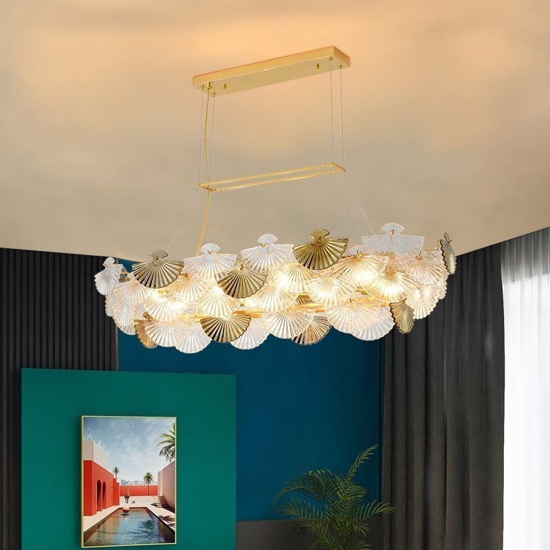 Lustre de vidro europeu em forma de leque com pingente de arte