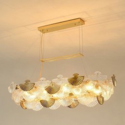 Lustre de vidro europeu em forma de leque com pingente de arte