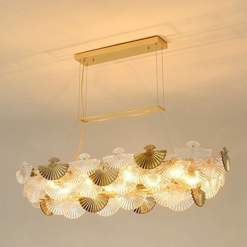 Lustre de vidro europeu em forma de leque com pingente de arte
