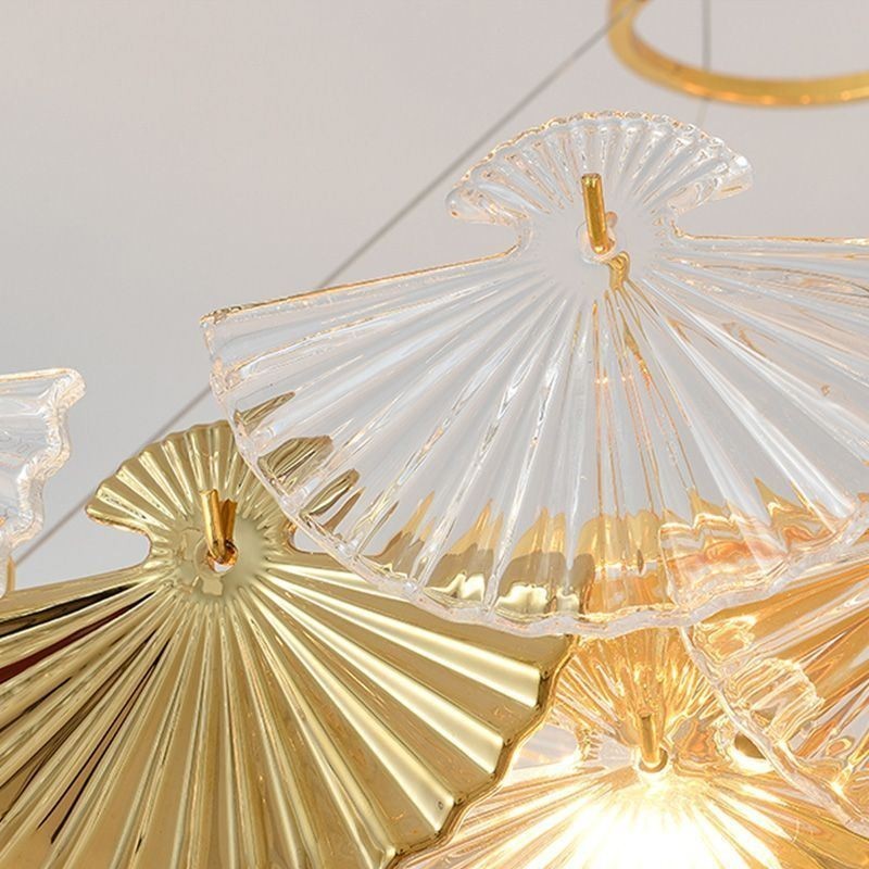 Lustre de vidro europeu em forma de leque com pingente de arte