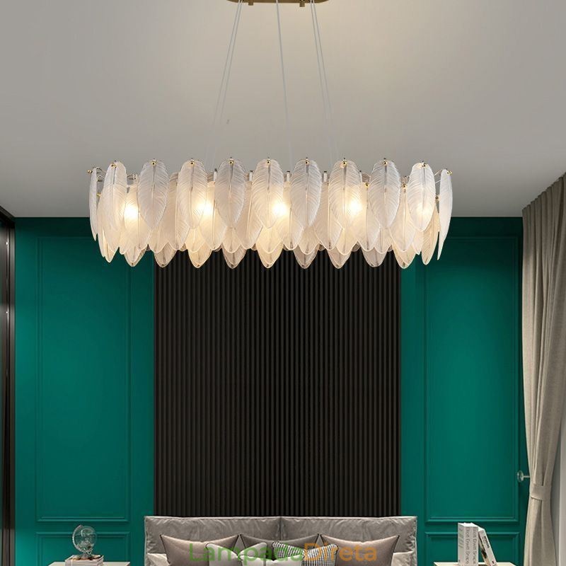 Lustre de vidro artístico Feather Round Pendant Lighting