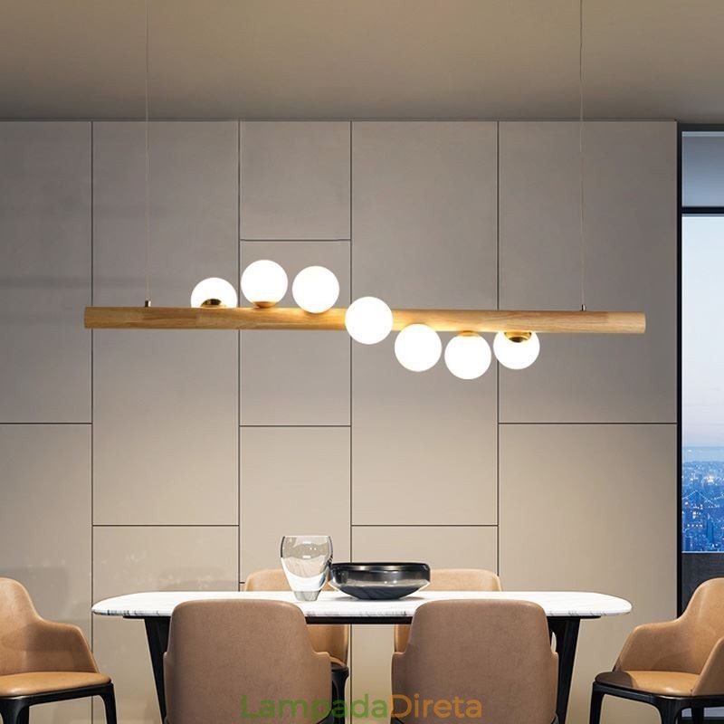 Luminária pendente Magic Bean com tiras de madeira
