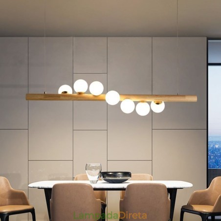Luminária pendente Magic Bean com tiras de madeira Luminária pendente Magic Bean com tiras de madeira