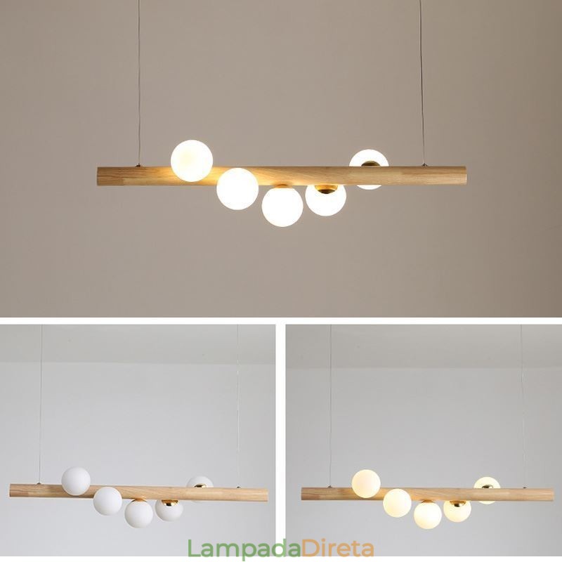 Luminária pendente Magic Bean com tiras de madeira