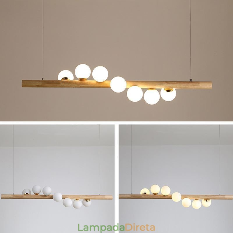 Luminária pendente Magic Bean com tiras de madeira