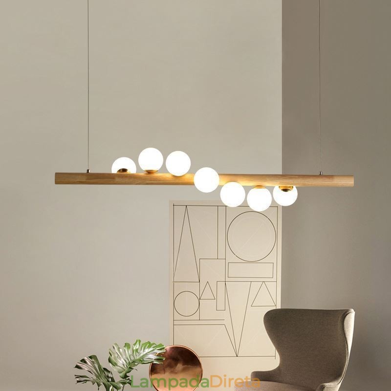 Luminária pendente Magic Bean com tiras de madeira