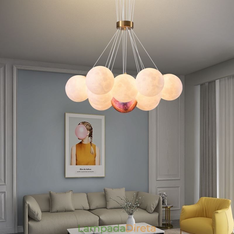 Lustre de bolhas lunares moderno com pingente de bolas impressas em 3D