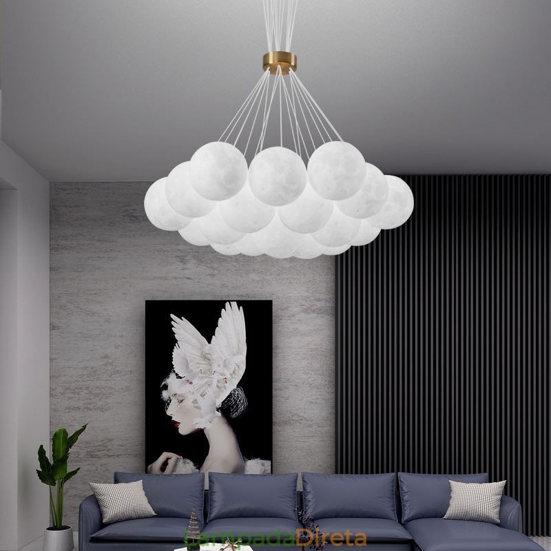 Lustre de bolhas lunares moderno com pingente de bolas impressas em 3D
