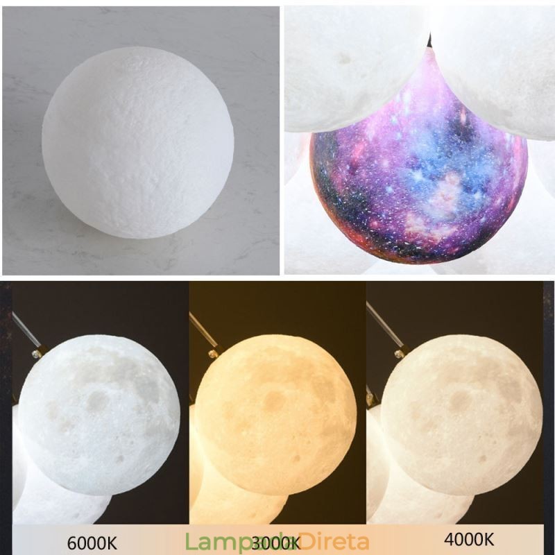 Lustre de bolhas lunares moderno com pingente de bolas impressas em 3D