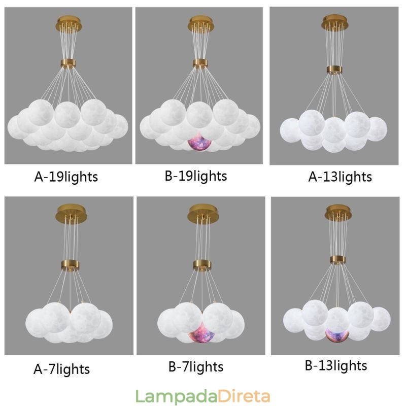 Lustre de bolhas lunares moderno com pingente de bolas impressas em 3D