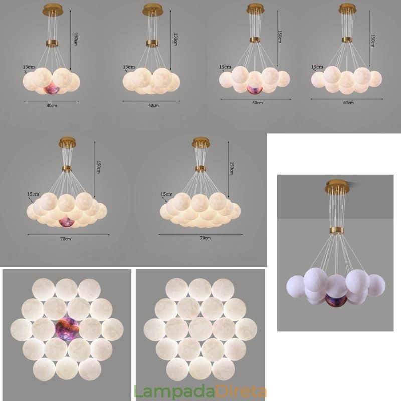 Lustre de bolhas lunares moderno com pingente de bolas impressas em 3D