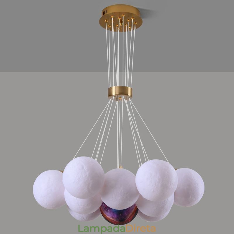 Lustre de bolhas lunares moderno com pingente de bolas impressas em 3D