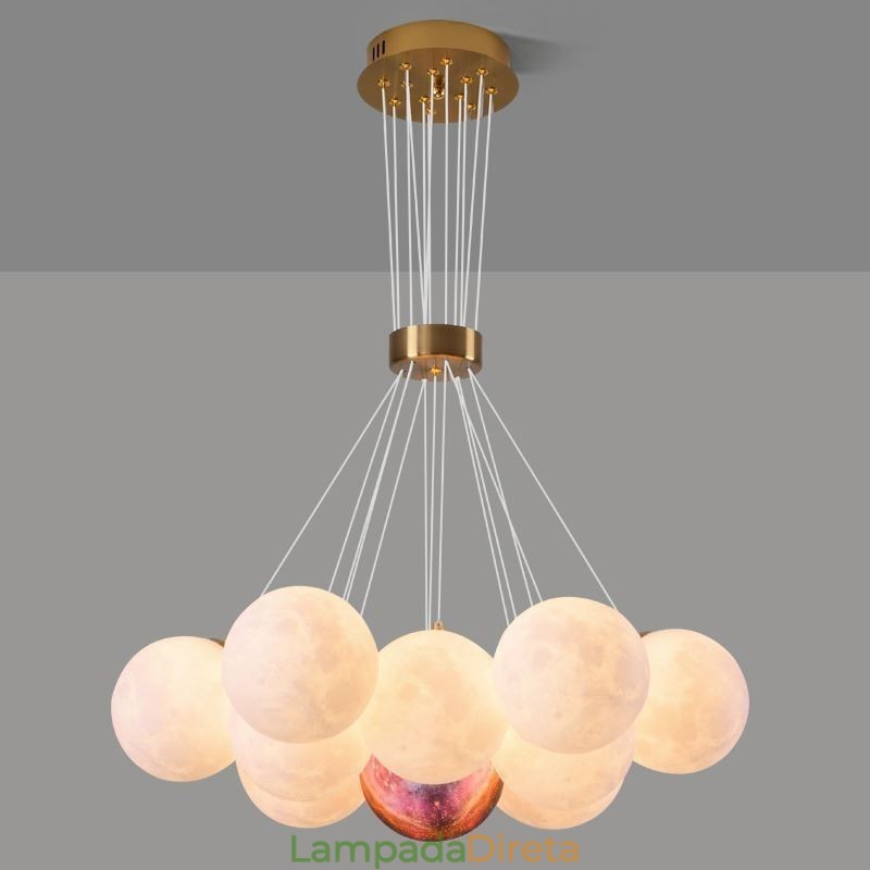 Lustre de bolhas lunares moderno com pingente de bolas impressas em 3D