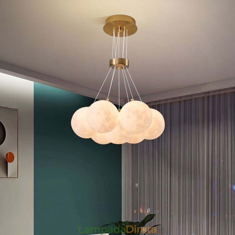 Lustre de bolhas lunares moderno com pingente de bolas impressas em 3D