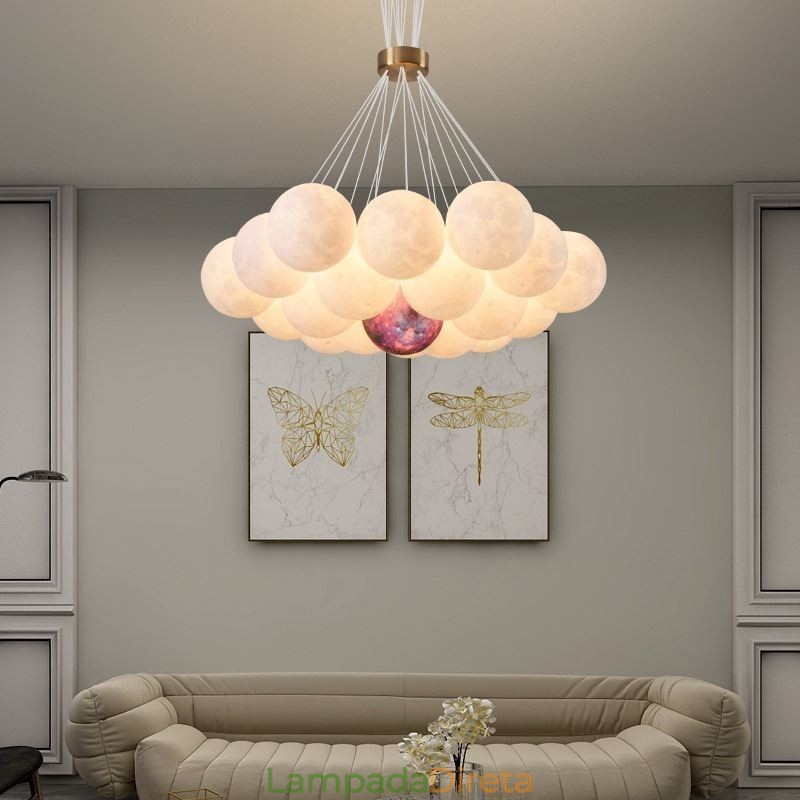 Lustre de bolhas lunares moderno com pingente de bolas impressas em 3D