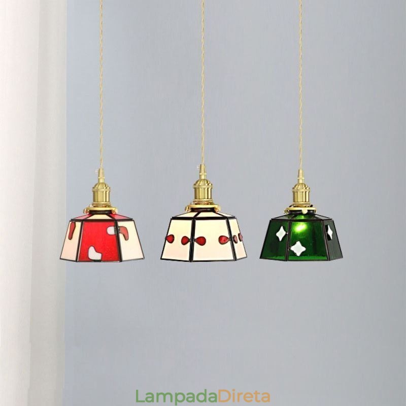 Luminária pendente de vidro colorida estilo japonês retrô decorativa de cabeceira