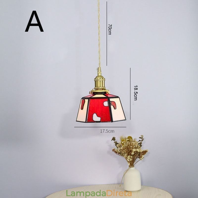 Luminária pendente de vidro colorida estilo japonês retrô decorativa de cabeceira
