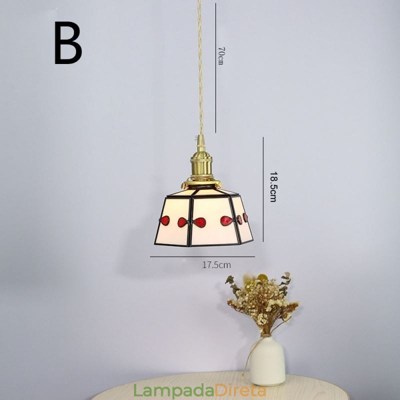 Luminária pendente de vidro colorida estilo japonês retrô decorativa de cabeceira