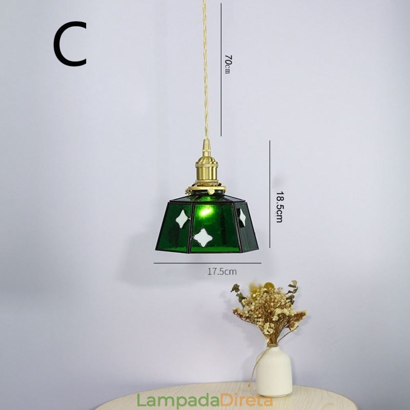 Luminária pendente de vidro colorida estilo japonês retrô decorativa de cabeceira
